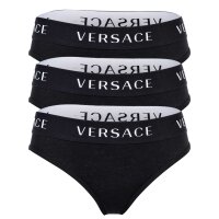 VERSACE Damen Slips 3er Pack - Unterwäsche, Unterhose, Baumwolle, Logobund, einfarbig Schwarz XL