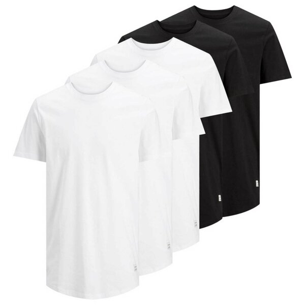 JACK&JONES Herren T-Shirt, 5er Pack - JJENOA, kurzarm, Rundhals, Baumwolle, einfarbig Weiß/Schwarz S