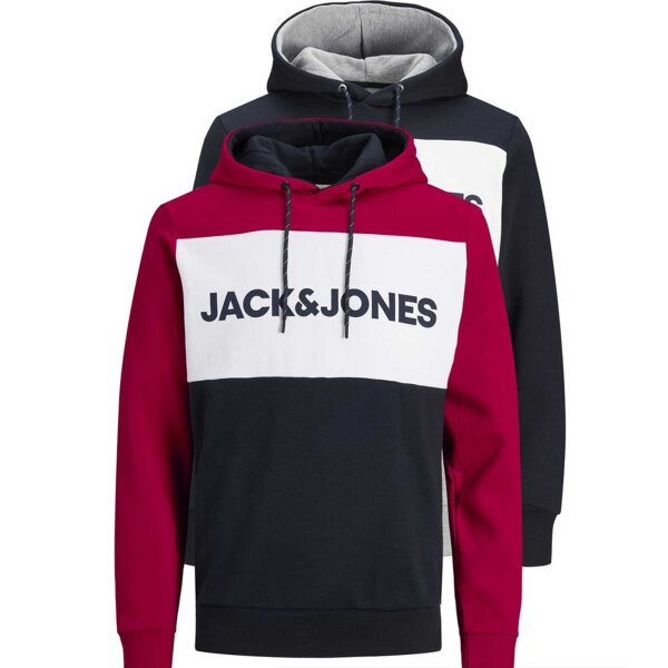 JACK&JONES Mens Hoodie, 2-pack - JJELOGO BLOCKING SWEAT HOOD, Pullover, Logo