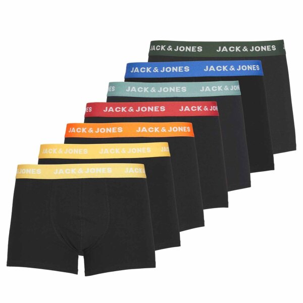 JACK&JONES Herren Boxershorts, 7er Pack - JACVITO SOLID, Trunks, Baumwoll-Stretch, Logo Schwarz/Bunt M