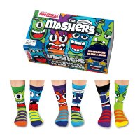United Oddsocks Kids Socks, 6 Individual Socks - Gift Box, Motif Socks The Mashers