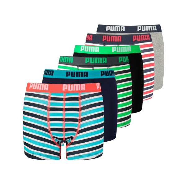 PUMA Jungen Boxer Shorts, 6er Pack - Basic Boxer ECOM, Cotton Stretch, Streifen