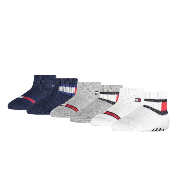 TOMMY HILFIGER Baby Unisex Socken, 6 Pack - FLAG SOCK ECOM, 3 Paar als Stoppersocken Weiß/Grau/Dunkelblau 15-18