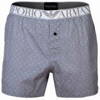 EMPORIO ARMANI Mens Woven Boxer Shorts -  Woven Pyjama Shorts Patterned, Logo Waistband