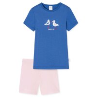 SCHIESSER Girls Pajamas - Short Sleeve, Children, Organic Cotton, Animal Motif Blue/Light Pink 116