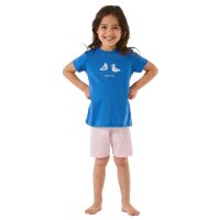 SCHIESSER Girls Pajamas - Short Sleeve, Children, Organic Cotton, Animal Motif Blue/Light Pink 116