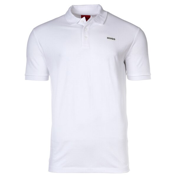 HUGO Mens Polo Shirt - DONOS222, pique, 1/2 sleeve, button placket, logo, cotton White 2 M (Medium)