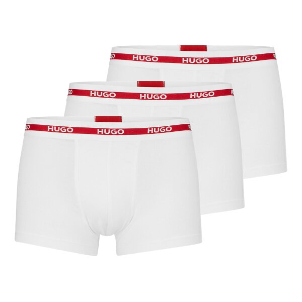 HUGO Herren Boxershorts, 3er Pack - TRUNK TRIPLET PLANET, Logo, Cotton Stretch Weiß S