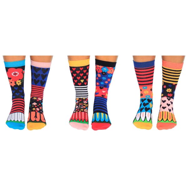 United Oddsocks Damen Socken, 6 Socken Pack - Strumpf, Mottomotive Flower Box 37-42