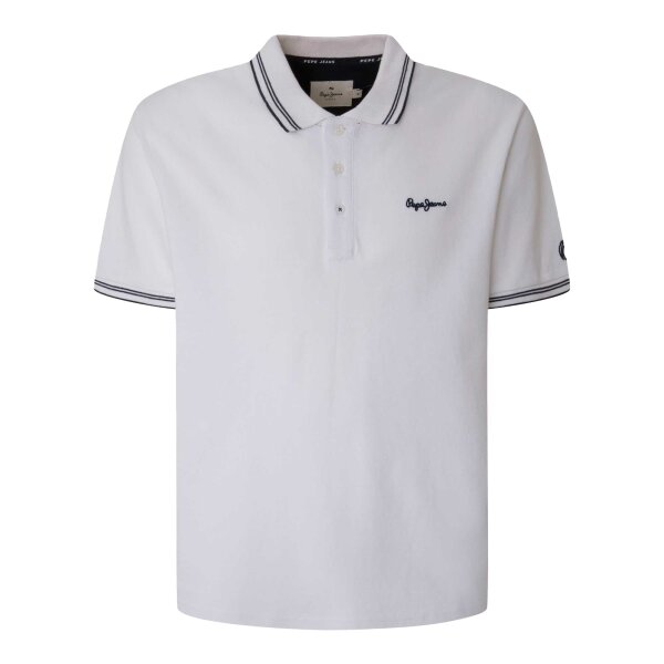 Pepe Jeans Men Polo Shirt - JETT, Short Sleeve, Button Placket, Plain White M (Medium)