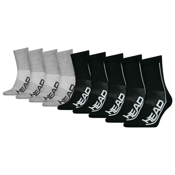 HEAD Unisex Crew Socks, 9 Pack - PERFORMANCE SHORT CREW ECOM, Mesh, Logo Grey/Black 35-38 (UK 2.5-5)