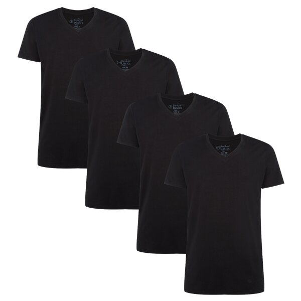 Bamboo basics mens t-shirt VELO, pack of 4 - Undershirt, V-neck, Single Jersey Black S (Small)