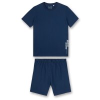 Sanetta Boys Pajamas - Pyjamas, Cotton, Round Neck, Lettering, plain, short Blue 140