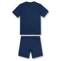 Sanetta Jungen Schlafanzug - Pyjama, Baumwolle, Rundhals, Schriftzug, einfarbig, kurz Blau 140