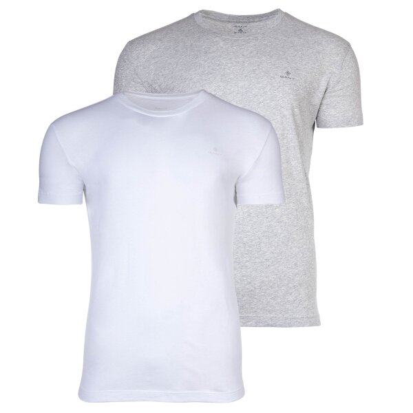 GANT Herren T-Shirt, 2er Pack - Rundhals, Crew Neck, kurzarm, Baumwolle Grau/Weiß XL