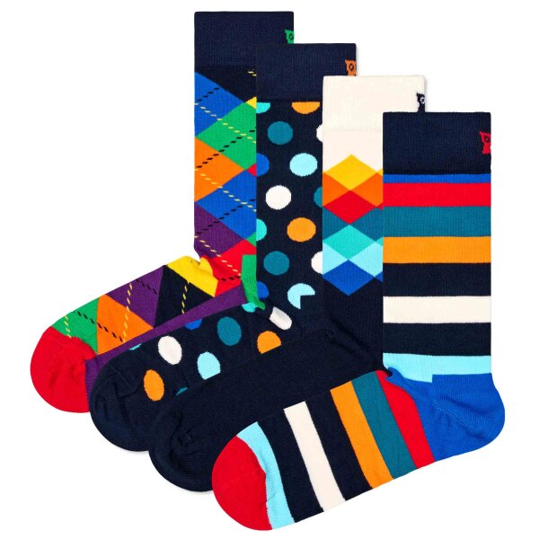 Happy Socks 4 pack unisex socks, gift box, mixed colours Navy 36-40 (UK 4-7)