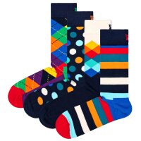 Happy Socks 4er Pack Unisex Socken - Geschenkbox, Classics, gemischte Farben Navy 36-40