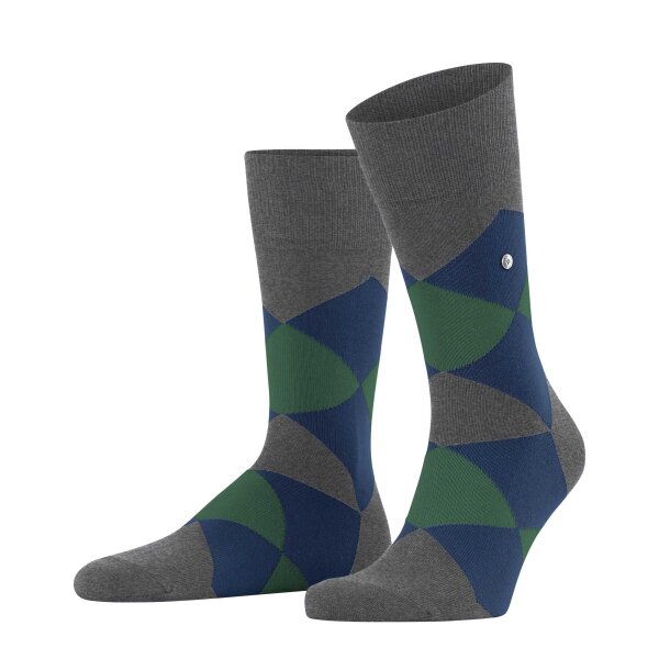 Burlington Herren Socken - Clyde, Rautenmuster, Bio-Baumwolle Grau/Blau/Grün 40-46