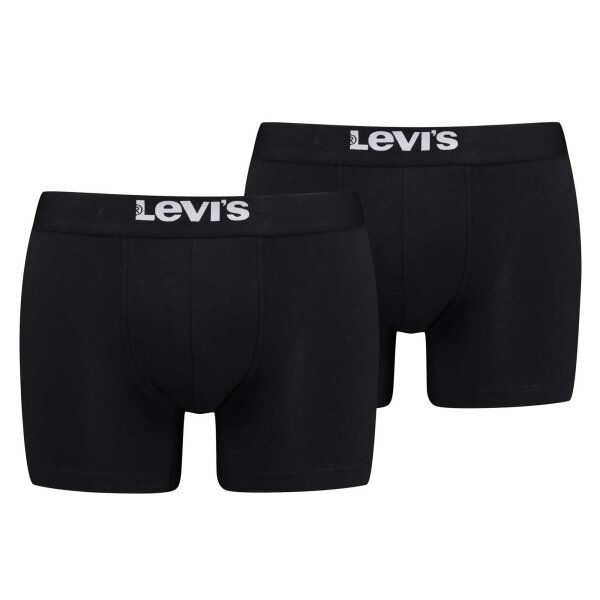 Levis Herren Boxershorts, 2er Pack - Solid Basic Boxer Brief Organic, Logobund Schwarz M