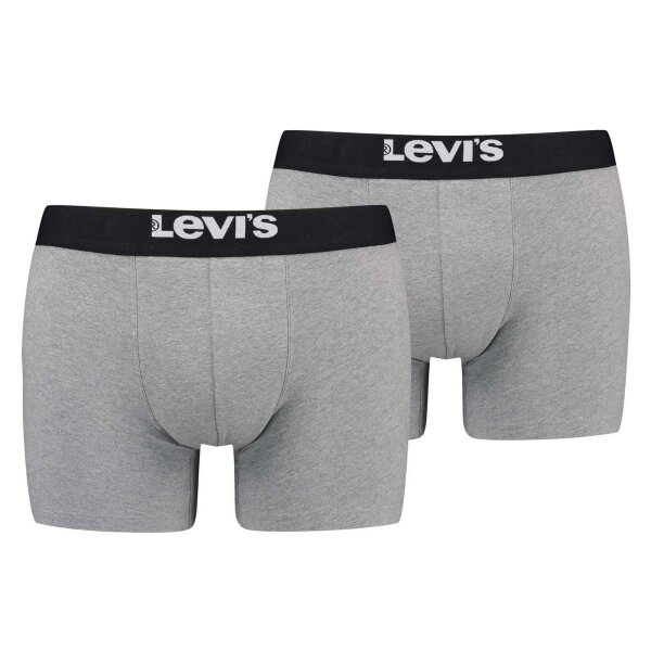 Levis Herren Boxershorts, 2er Pack - Solid Basic Boxer Brief Organic, Logobund Grau Melange 2XL
