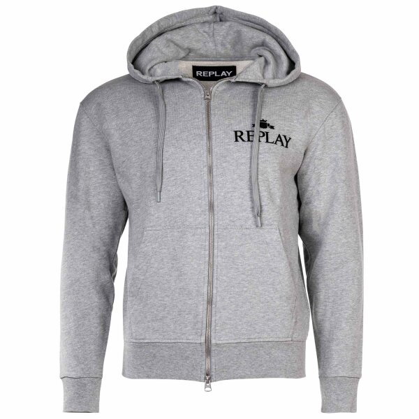 REPLAY Herren Sweatjacke - Zip-Jacke, Kapuze, Logo Grau M