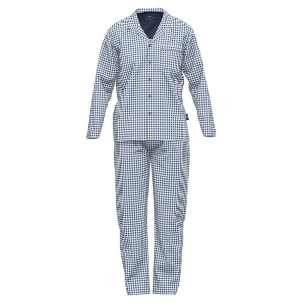 GÖTZBURG Herren Schlafanzug - Nachtwäsche, Pyjama, Baumwolle, Knopfleiste, kariert, lang