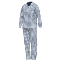 GÖTZBURG Herren Schlafanzug - Nachtwäsche, Pyjama, Baumwolle, Knopfleiste, kariert, lang Blau/Weiß S