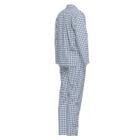 GÖTZBURG Herren Schlafanzug - Nachtwäsche, Pyjama, Baumwolle, Knopfleiste, kariert, lang Blau/Weiß S