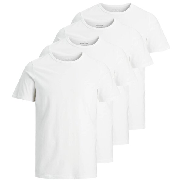 JACK&JONES Herren T-Shirt, 4er Pack - JACBASIC CREW NECK TEE, Kurzarm, einfarbig, Baumwolle Weiß S