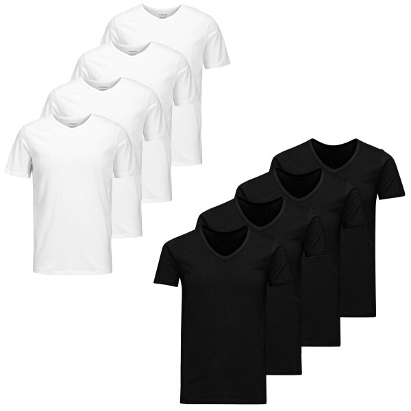 JACK&JONES Herren T-Shirt, 4er Pack - JACBASIC V-NECK TEE, Kurzarm, einfarbig, Baumwolle