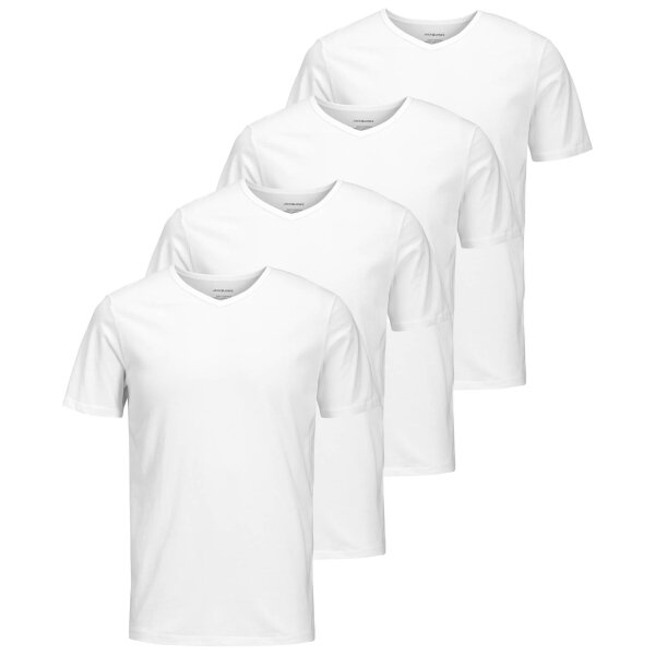 JACK&JONES Herren T-Shirt, 4er Pack - JACBASIC V-NECK TEE, Kurzarm, einfarbig, Baumwolle Weiß M