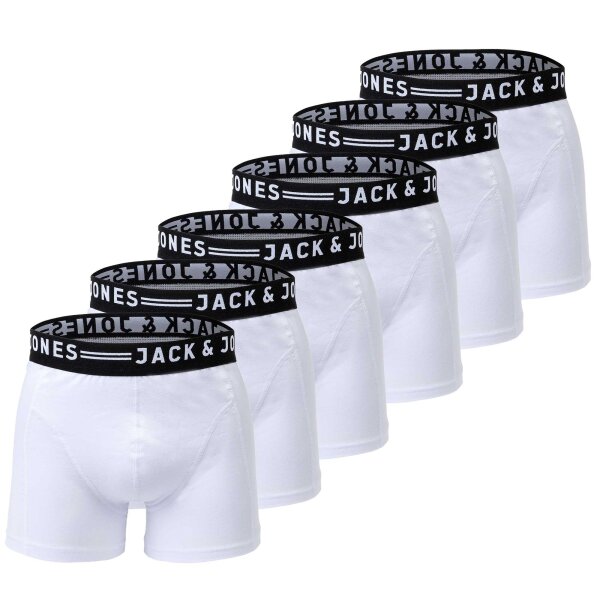 JACK&JONES Herren Boxer Shorts, 6er Pack - SENSE TRUNKS, Baumwoll-Stretch Weiß 2XL