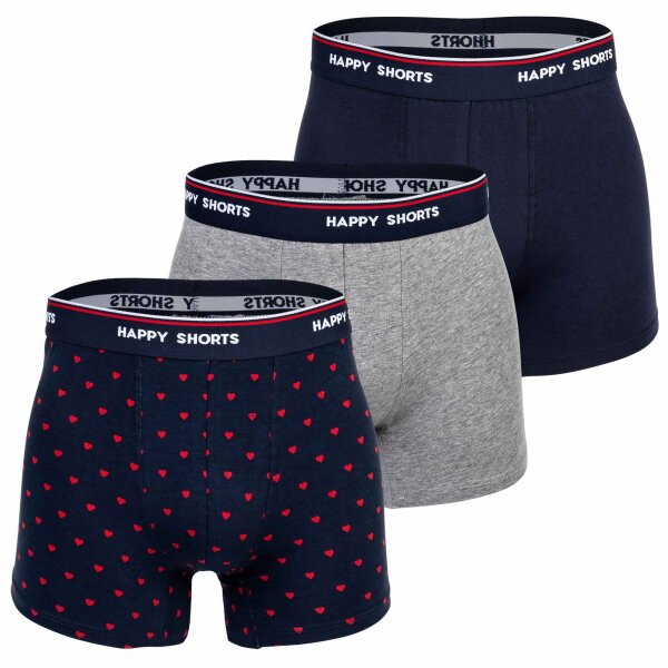 Happy Shorts Herren Boxer Shorts, 3er Pack - Retro Jersey, Logobund Red Heart S