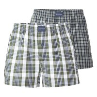 TOM TAILOR Herren Web-Boxershorts, 2er Pack - Unterwäsche, Unterhose, Baumwolle, Logo, kariert Blau/Grün/Weiß S