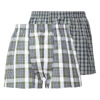 TOM TAILOR Herren Web-Boxershorts, 2er Pack - Unterwäsche, Unterhose, Baumwolle, Logo, kariert Blau/Grün/Weiß S