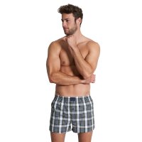 TOM TAILOR Herren Web-Boxershorts, 2er Pack - Unterwäsche, Unterhose, Baumwolle, Logo, kariert Blau/Grün/Weiß S