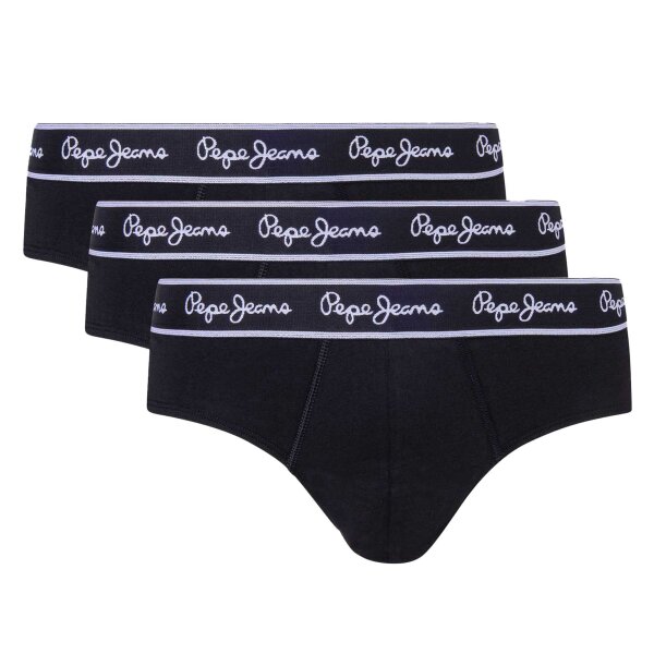 Pepe Jeans Mens Briefs, 3-Pack - Underwear, Cotton, Logo Waistband, solid color