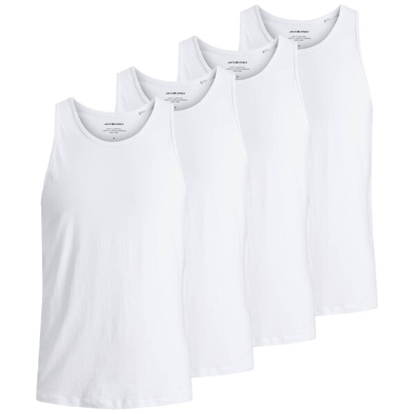 Jack & Jones Mens Tank Top, 4-Pack - JACBASIC TANKTOP, solid color, cotton White S (Small)