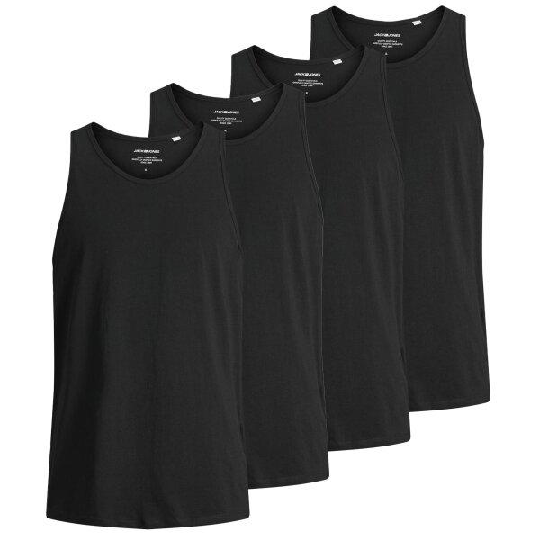 JACK&JONES Herren Tanktop, 4er Pack - JACBASIC TANKTOP, einfarbig, Baumwolle Schwarz S