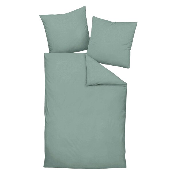 Janine bed linen 2 pieces - Mako-Soft-Seersucker, cotton, non-iron, plain Sage Green 135x200cm