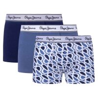 Pepe Jeans Mens Trunks, 3 Pack - Underwear, Cotton, Logo Waistband, Pattern, Solid Color Blue XXL (XX-Large)