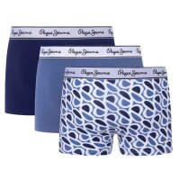 Pepe Jeans Mens Trunks, 3 Pack - Underwear, Cotton, Logo Waistband, Pattern, Solid Color Blue XXL (XX-Large)