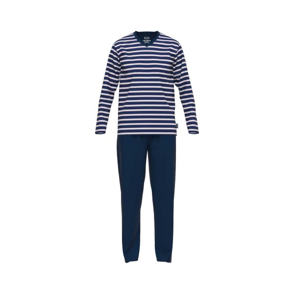 CECEBA Mens Pyjamas - Pajamas, Cotton Blend, V-Neck, Logo, Stripes, long, solid color
 Blue/White S (Small)