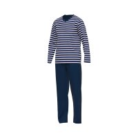CECEBA Mens Pyjamas - Pajamas, Cotton Blend, V-Neck, Logo, Stripes, long, solid color
 Blue/White S (Small)