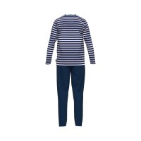 CECEBA Mens Pyjamas - Pajamas, Cotton Blend, V-Neck, Logo, Stripes, long, solid color
 Blue/White S (Small)