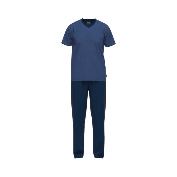 CECEBA Herren Schlafanzug - Pyjama, Baumwollmischung, V-Ausschnitt, Logo, lang, einfarbig