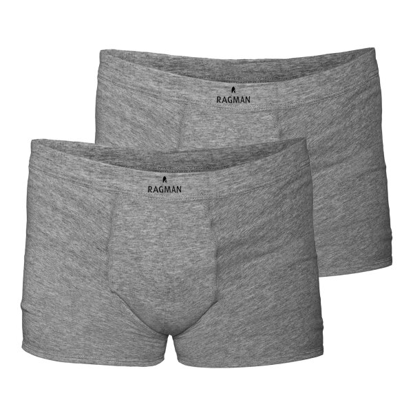 RAGMAN Herren Boxershorts, 2er Pack - Unterwäsche, Unterhose, Baumwollmischung, Logo, einfarbig Grau S