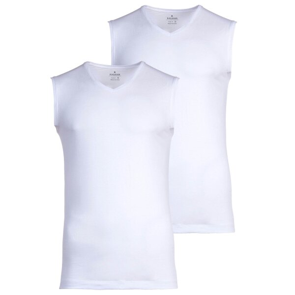 RAGMAN Mens Undershirts, 2-Pack - Shirt, Cotton, V-Neck, solid color
 White S (Small)