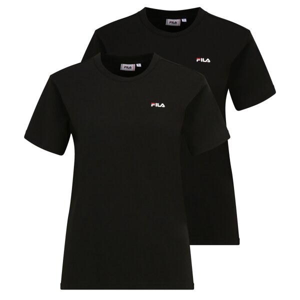 FILA Damen T-Shirt, 2er Pack - BARI tee double pack, Rundhals, Kurzarm, Baumwolle Schwarz (Black) XS