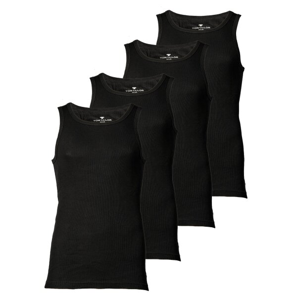 TOM TAILOR mens tank top, pack of 4 - undershirt, Garron S, plain Black S (Small)